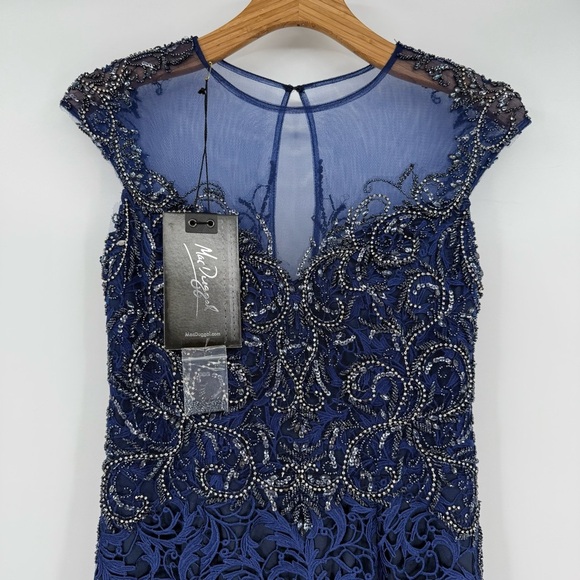 Mac Duggal Stunning Mesh Princess Beaded Lace Midnight Mermaid Maxi Gown Size 8 - Picture 3 of 17